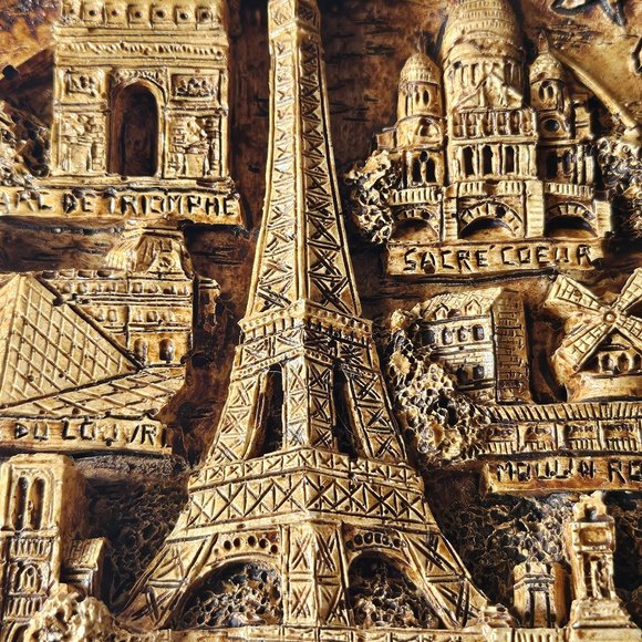 Rare Mid Century Round Chalkware Paris Souvenir Plate 6.25" Parisian Scene 3D - Picture 11 of 15